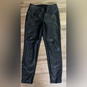 Women's Peach Faux Leather Pants With Zippered Ankles